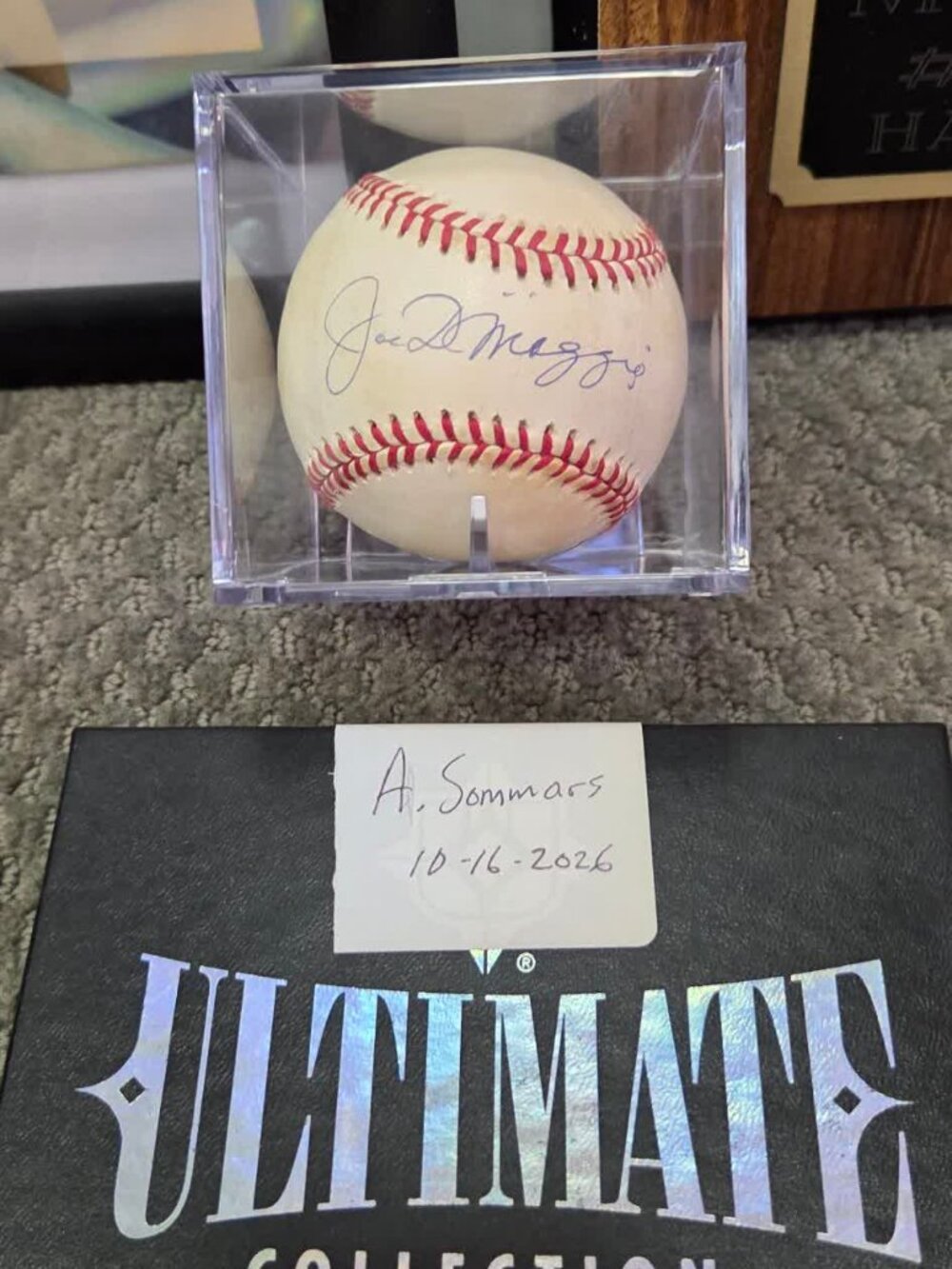 Joe DiMaggio Signed Baseball Yankee Clipper Enterprises Ball Display Cube